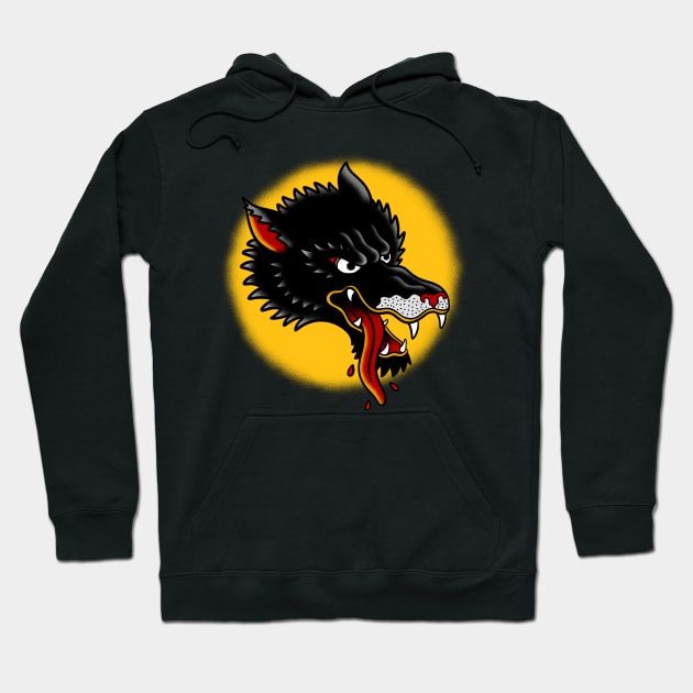 Black Wolf Traditional Tattoo Hoodie by Trippycollage